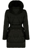 Belted Faux Fur Trim Midi Puffer Coat