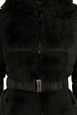 Belted Faux Fur Trim Midi Puffer Coat