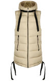 Beige Hooded Puffer Gilet With Webbing Detail