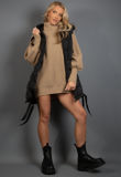 Black Hooded Puffer Gilet With Webbing Detail