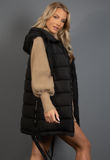 Black Hooded Puffer Gilet With Webbing Detail