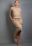 Taupe Ribbed High Neck Midi Dress