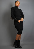 Black Ribbed High Neck Midi Dress