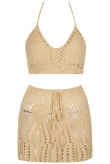 Beige Crochet Halter Top & Mini Skirt Set
