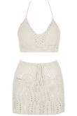 Cream Crochet Halter Top & Mini Skirt Set