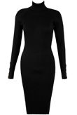 Black Ribbed High Neck Midi Dress