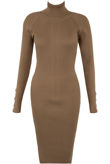 Taupe Ribbed High Neck Midi Dress