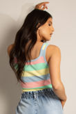 Sky Blue Square Neck Fine Knit Vest In Stripe