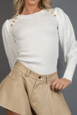 White Ribbed Balloon Sleeve Fine Knit Jumper