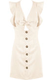 Beige Front Tie Up Button Hem Dress