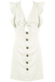 White Front Tie Up Button Hem Dress