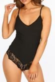 Black Ribbed Jersey Bodysuit With Lace Trim