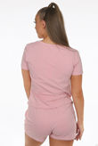 Pink Sequin Lips Trim Round Neck Tees & Shorts Set