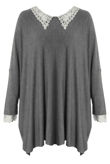 Grey Crochet Collar Knitted Jumper