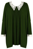 Khaki Crochet Collar Knitted Jumper