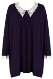 Navy Crochet Collar Knitted Jumper