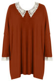 Brown Crochet Collar Knitted Jumper