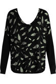 Foil Leaf Print Knitted Black Jumper