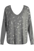 Foil Leaf Print Knitted Grey Jumper