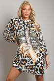 Slogan Leopard Print Hoodie Dress