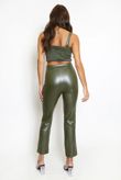 Khaki PU Crop Top And Trouser Set