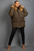 Khaki Padded Parka With Fur Trim