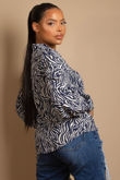 Zebra Print Tie Neck Blouse
