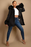 Black Parka Coat with Fur Hood & Cuffs