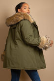 Khaki Parka Coat with Fur Hood & Cuffs