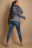 Grey Quilted Jacket with Heavy Fur Collar 