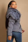 Grey Quilted Jacket with Heavy Fur Collar 