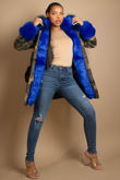 Camouflage Blue Fur Hood Parka Coat