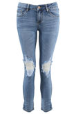 Ripped Knee Skinny Fit Three Quarter Jeans