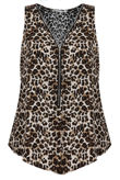 Beige Leopard Print Front Zip Up Detail Top 