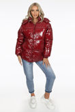 Wine Shiny Funnel Neck Quilted Jacket