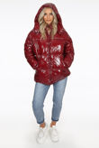 Wine Shiny Funnel Neck Quilted Jacket