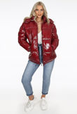 Wine Shiny Funnel Neck Quilted Jacket