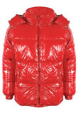 Red Shiny Funnel Neck Quilted Jacket