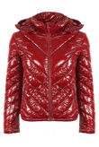 Wine Shiny Quilted Cropped Jacket