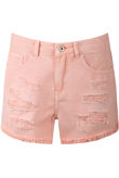 Pink Washed Denim Ripped Shorts