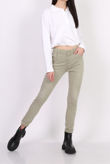 Khaki Button Front Mid Rise Stretch Jeans 