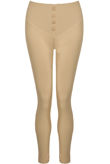 Beige Button Trim PU Leggings