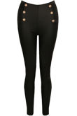 Black Button Trim Side Panel PU Leggings