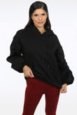 Black Ruched Sleeve Hooded Sweatshirt