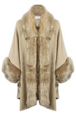 Beige Fur Trim Knitted Cape Pullover