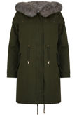 Grey Fur Hood & Fleece Lined Khaki Parka