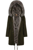 Grey Fur Hood & Fleece Lined Khaki Parka