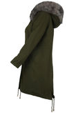 Grey Fur Hood & Fleece Lined Khaki Parka