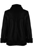 Black PU Fur Hood Lined Shearling Coat