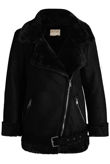 Black PU Fur Hood Lined Shearling Coat